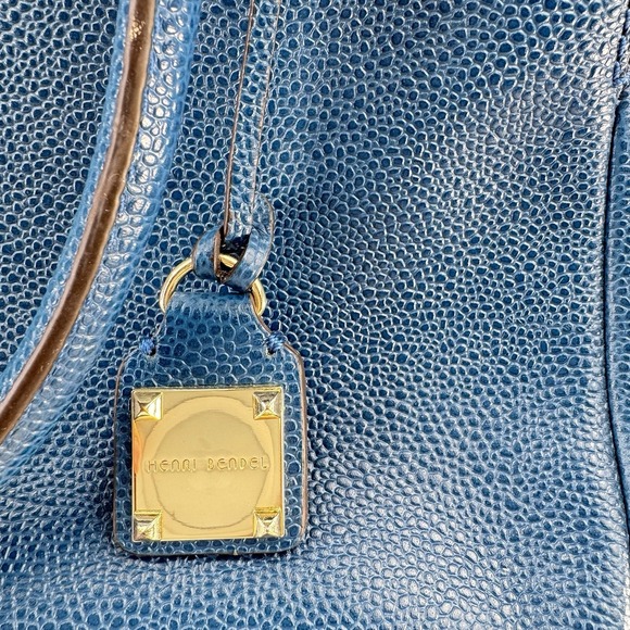 HENRI BENDEL CARLYLE Caviar Tumbled Teal Blue Leather Satchel Tote Bag Crossbody - Picture 4 of 10